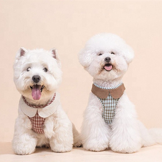 Dog Harness Step-in Breathable Puppy Cat Dog Vest Harness Adjustable Dog Leash with Plaid Pattern
