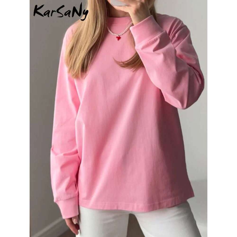 Winter cotton long sleeved T-shirt women's basic white top oversized solid T-shirt autumn sweater women's long sleeved T-shirt loose