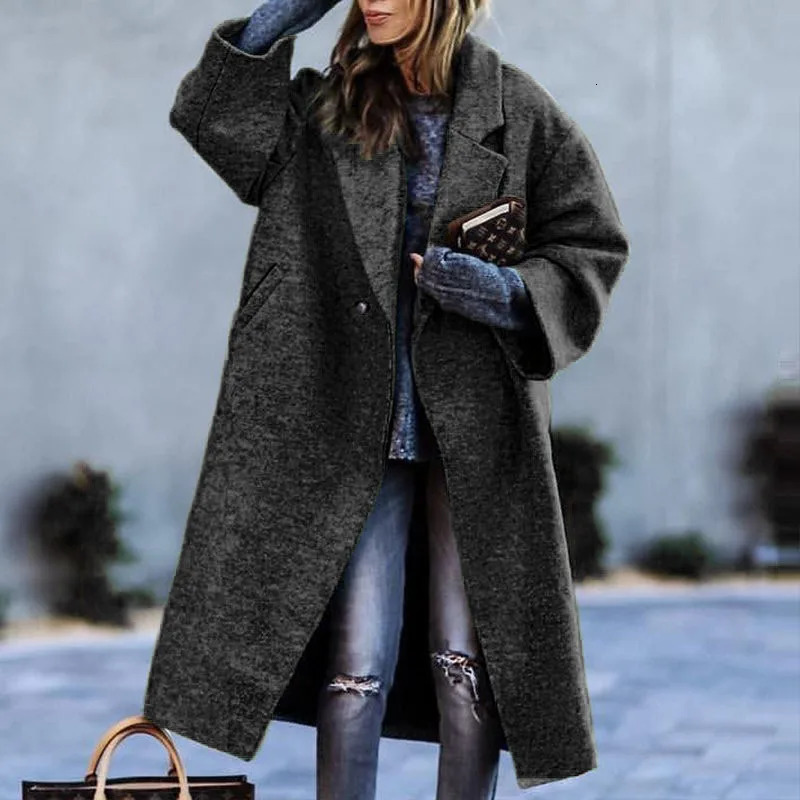 Long Sleeve Lapel Collar Print Loose Jacket Trench Outwear Tweed Elegant Women Coat Autumn Winter Y2K Clothes 250225