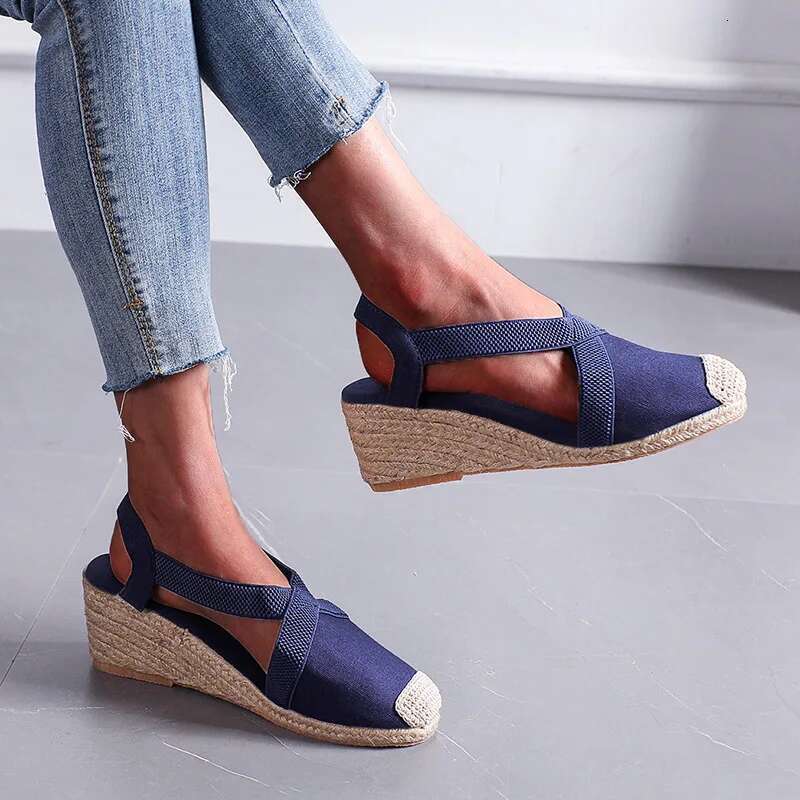 2025 Summer Women's Straw braided Wedge Heels Espadrille Sandals Big Size Female Gladiator Sgback Shoes