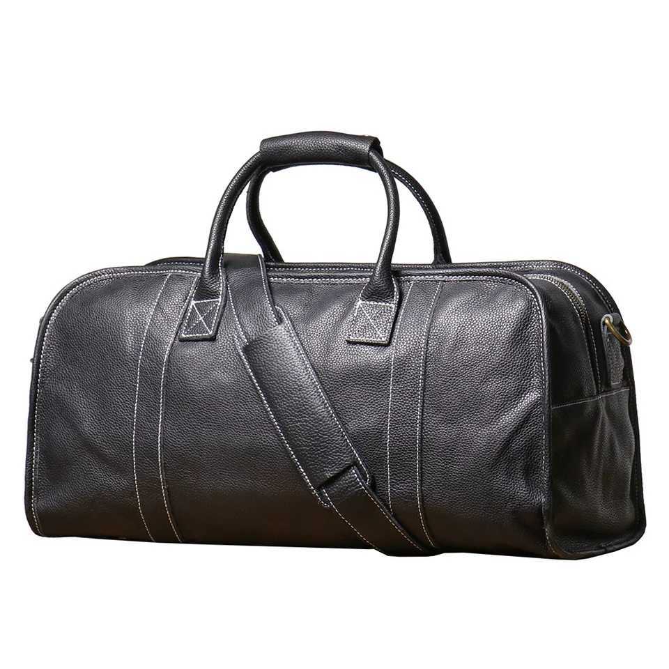 LUOKIR Mens Genuine Leather Handheld Travel Bag First Layer Cowhide Shoulder Crossbody Gym Bag Business Travel Luggage Bag Y250304