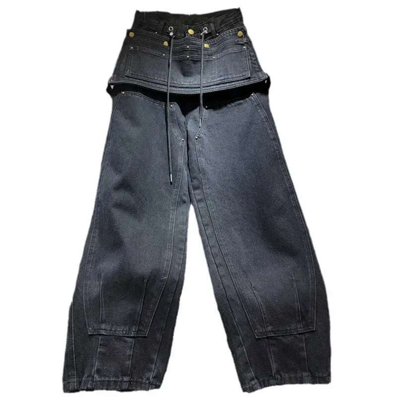 Women's Fashion Solid Color Loose Patchwork Causal Long Pants Pockets Drawstring Trousers Female 2025 Winter New