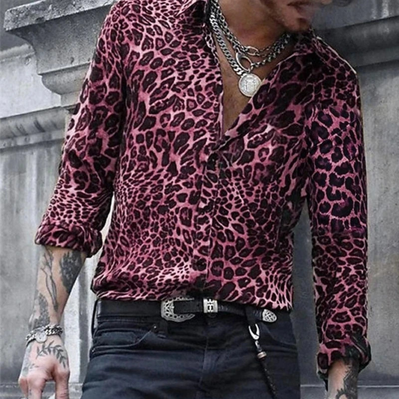 Fashion Leopard Graphic Shirts Spring Autumn Trend Streetwear 3D Printed Long Sleeve Shirt Casual Loose Breathable Mens Clothing 250227