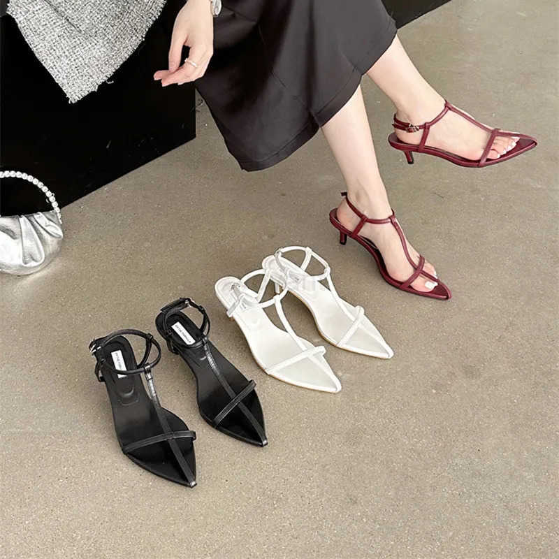 Bailamos Brand Wen Sandals Fi Narrow Band Low H Ladies Gladiator Shoes Pointed Toe Ankle Buckle Sandalas Zapatos Muje Z250304