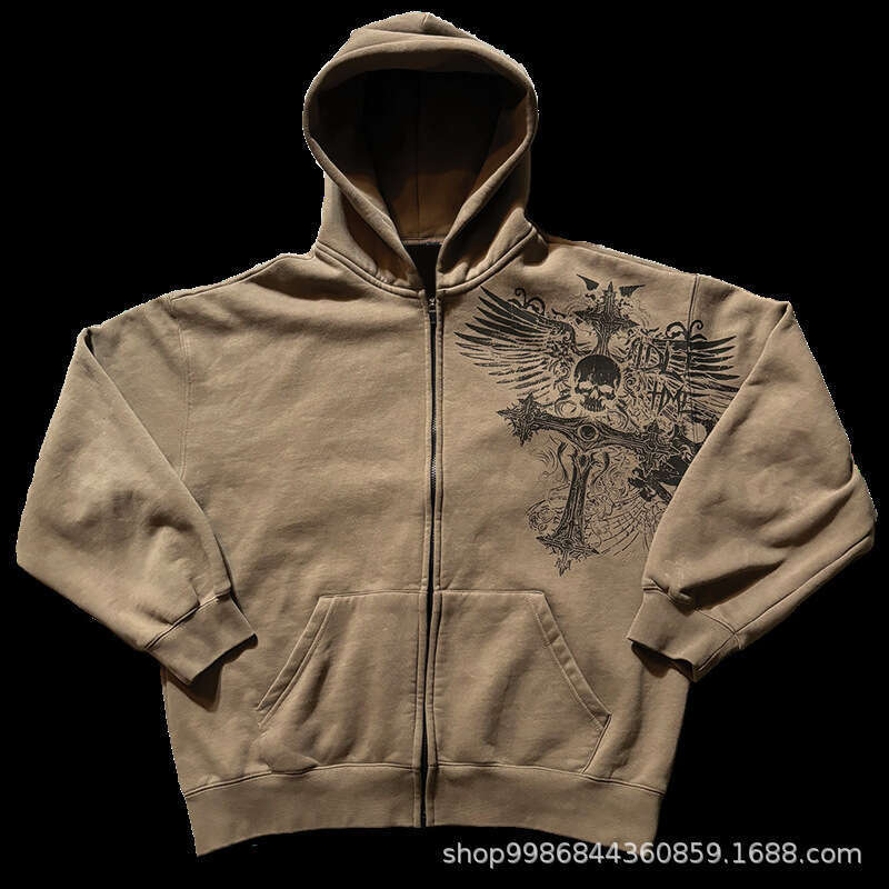 New Youth Trend Zipper Printed Loose Sports Autumn/Winter Hip Hop Top Coat
