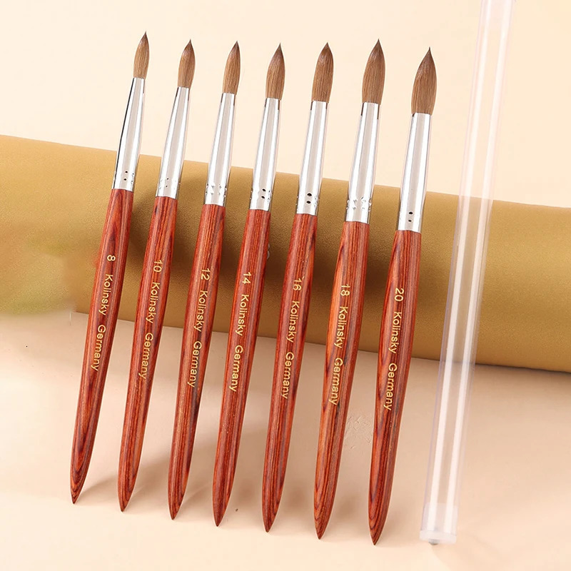 100% Prue Kolinsky Acrylic Nail Brush Oval Round Head Redwood Handle Professional Salon Quality Acrylic Powder Size 8-20# 250304