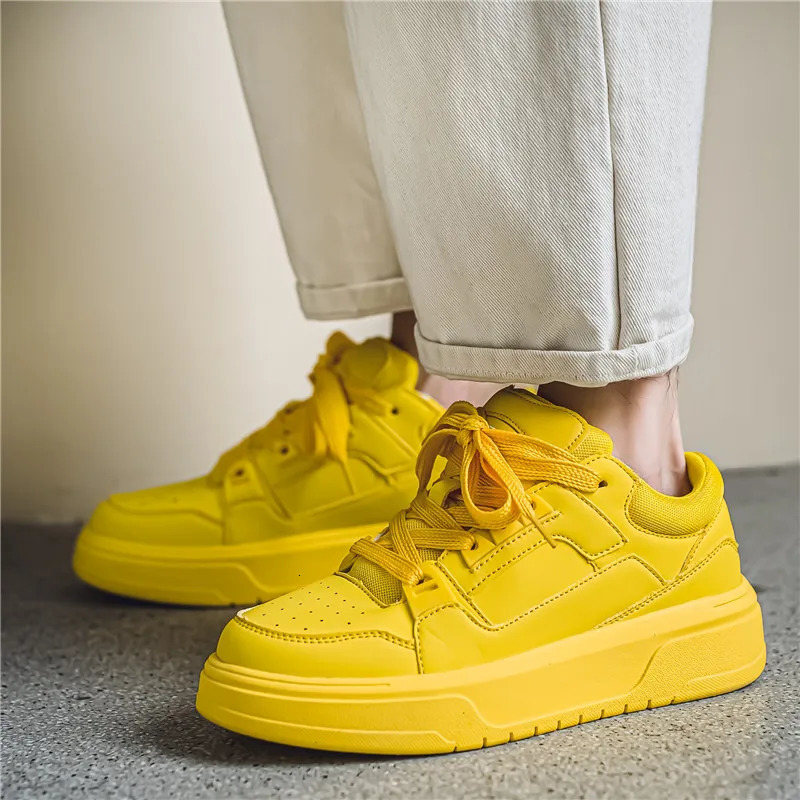 Street Yellow Skateboard Shoes Men Fashion n Leather Platform Sneakers Men Original Outdoor Non-slip Mens Casual Sneakers 250228