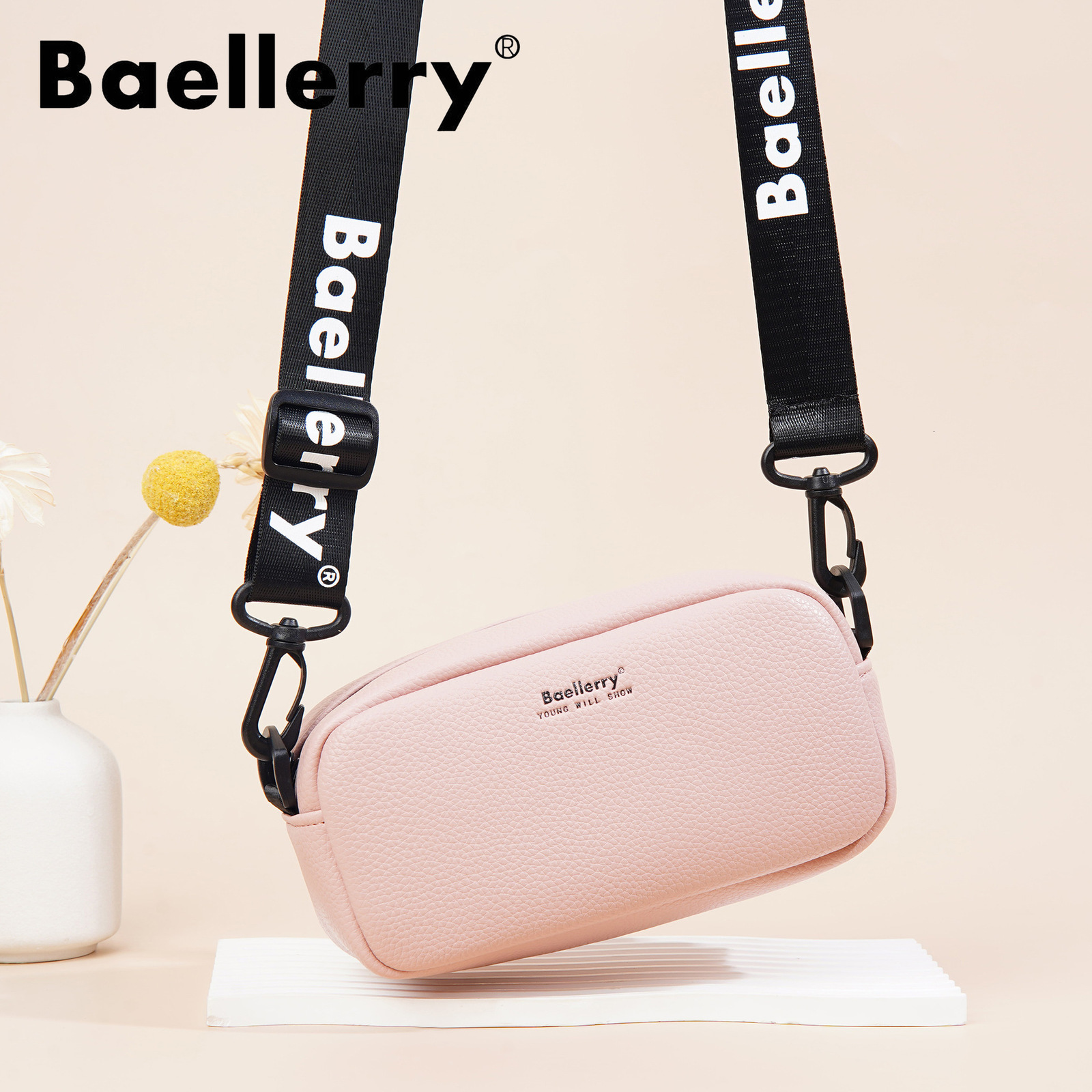 Baellerry womens wallet fashionable lychee pattern solid color shoulder bag large capacity high-end small square bag 250304