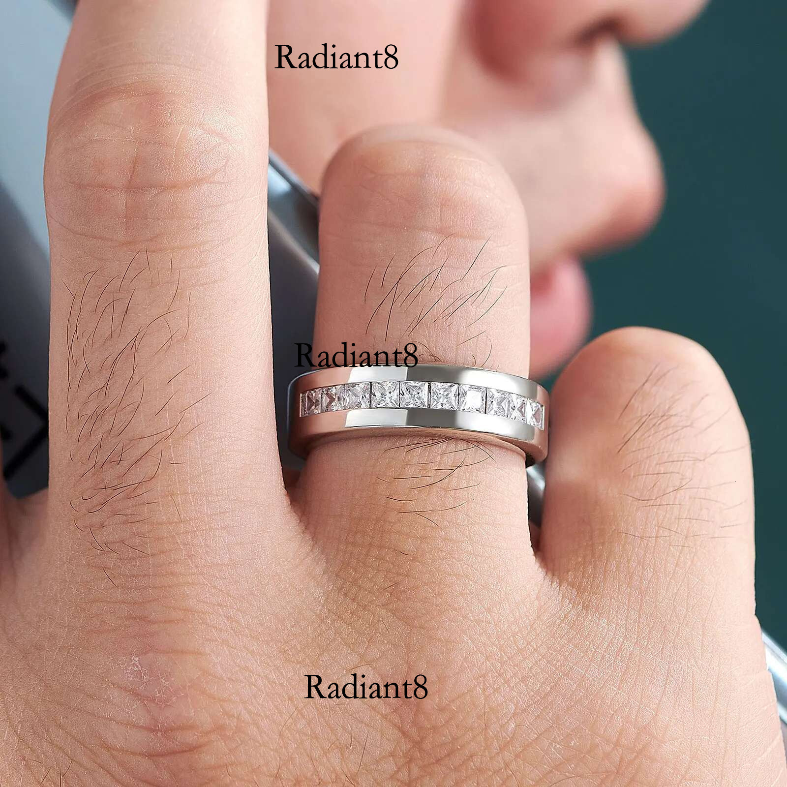 Newshe Sterg Sier Moissanite Mens Wedding Band Half Eternity Princess Cut Lab Created Dia Ring Jewelry