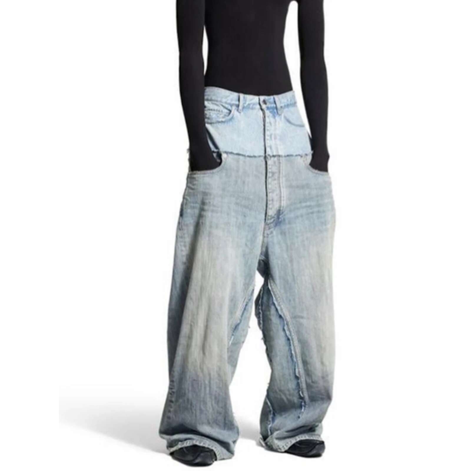 Vintage Patchwork Baggy Men's Streetwear Hip Hop Loose Denim Pants Hi Street Designer Jeans Trousers Man