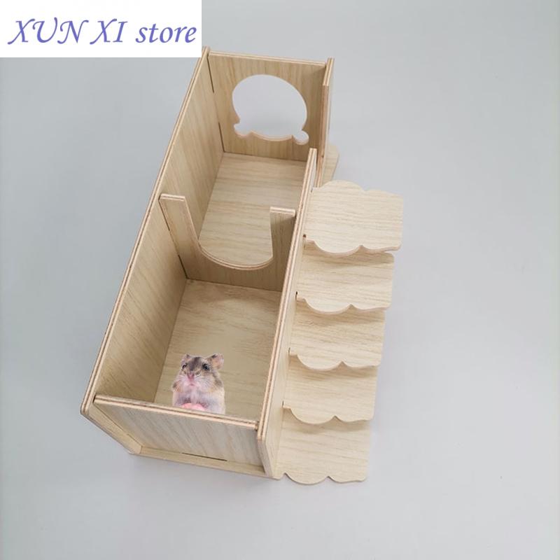New Hamster Wooden Hideout Dwarf Hamster Hut with for Windows Small Animal Detachable House Habitat Decor for Hosehold Pets
