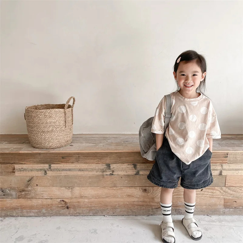 2119B-1 Baby Summer Denim Shorts Boys and Girls Patched Solid Color Short Pants for Kids Toddlers Korean Pants 250304