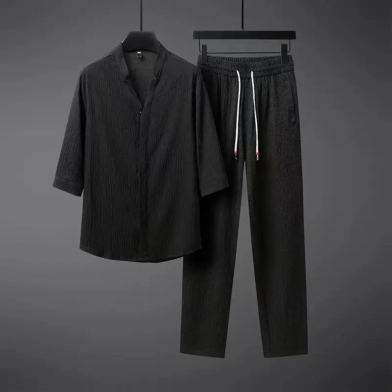 Summer Men Solid Color Set Casual Sets TShirtsPants Two Piece Mens Sportswear Jogger Tracksuits Fashion Sports Suit 250227