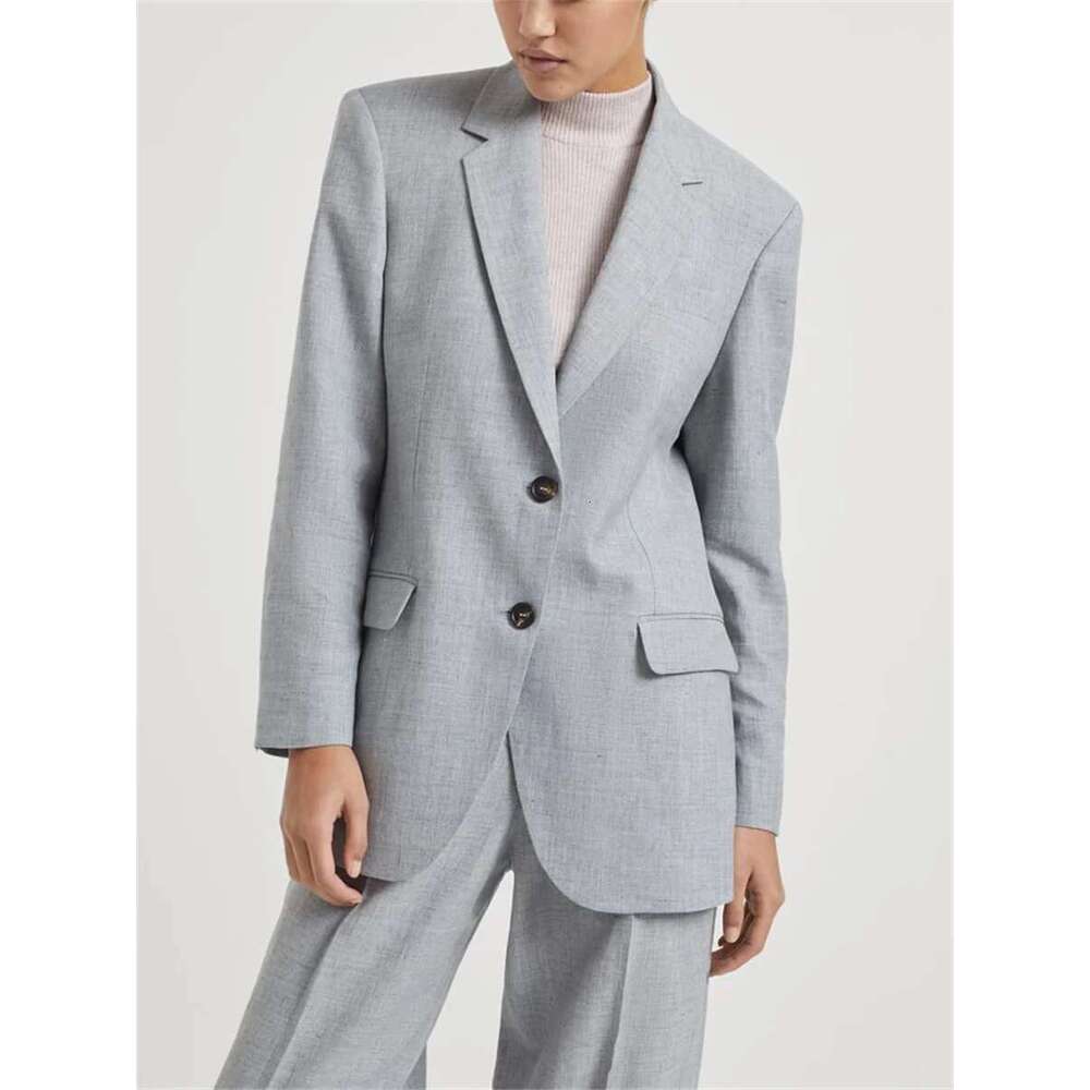 Women Gray Beading Chain Set Herringbone Patterned Single Breasted Blazer Vest Or Straight Long Pants Lady Casual Suit