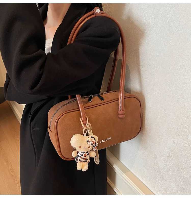 Brand Designer Faux Suede Womens Shoulder Bag Retro Cartoon Pendant Crossbody Bag Pillow Bowling Handbag Y250303