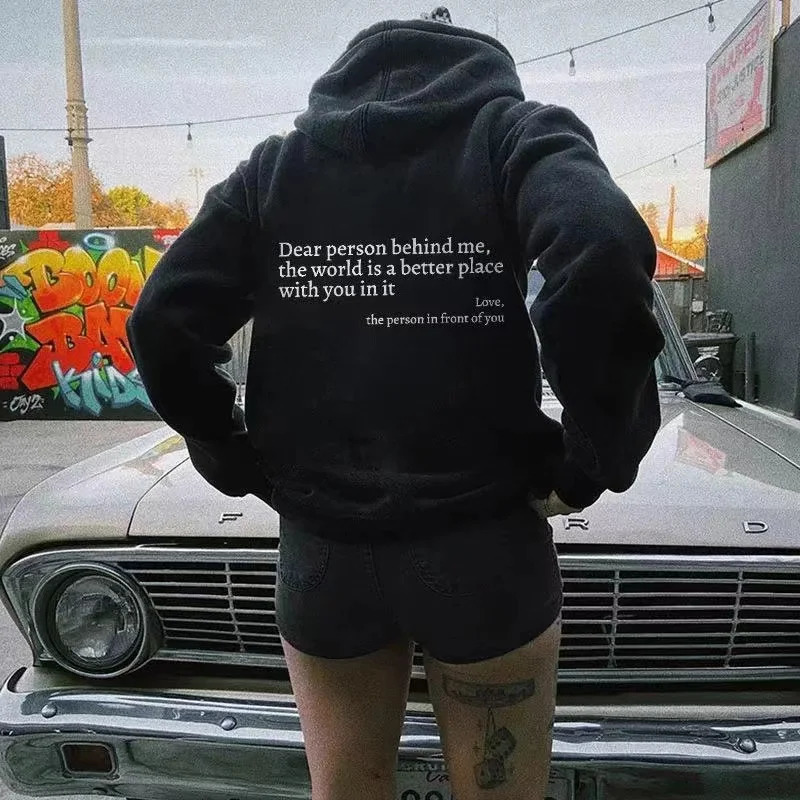 2024 Autumn Y2k Pullover Hoodie Womens Printed Letter Dear Person Behind Me Oversized Aesthetic Sportswear Top Women 250304