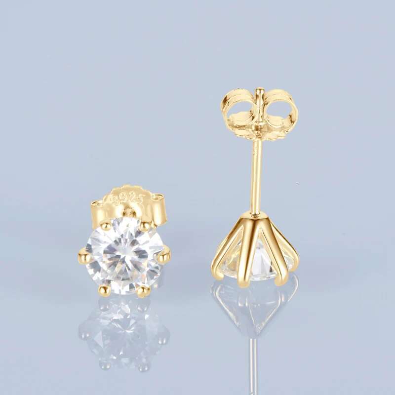 Classic Round Moissanite Dia Stud 5mm/6.5mm/8.0mm/9.0mm/10mm D Color Six Claw Earrings Real Sier Jewelry