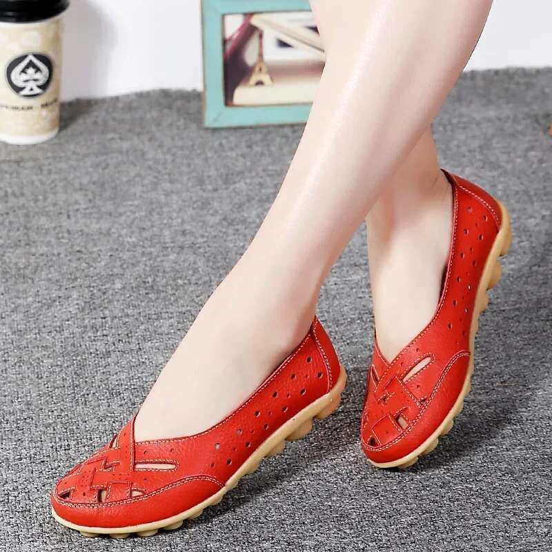 Sandals Fashion New Soft Sole Heel Women Hollow Flat Woman Genuine Leather Shoes Female Casual 2025