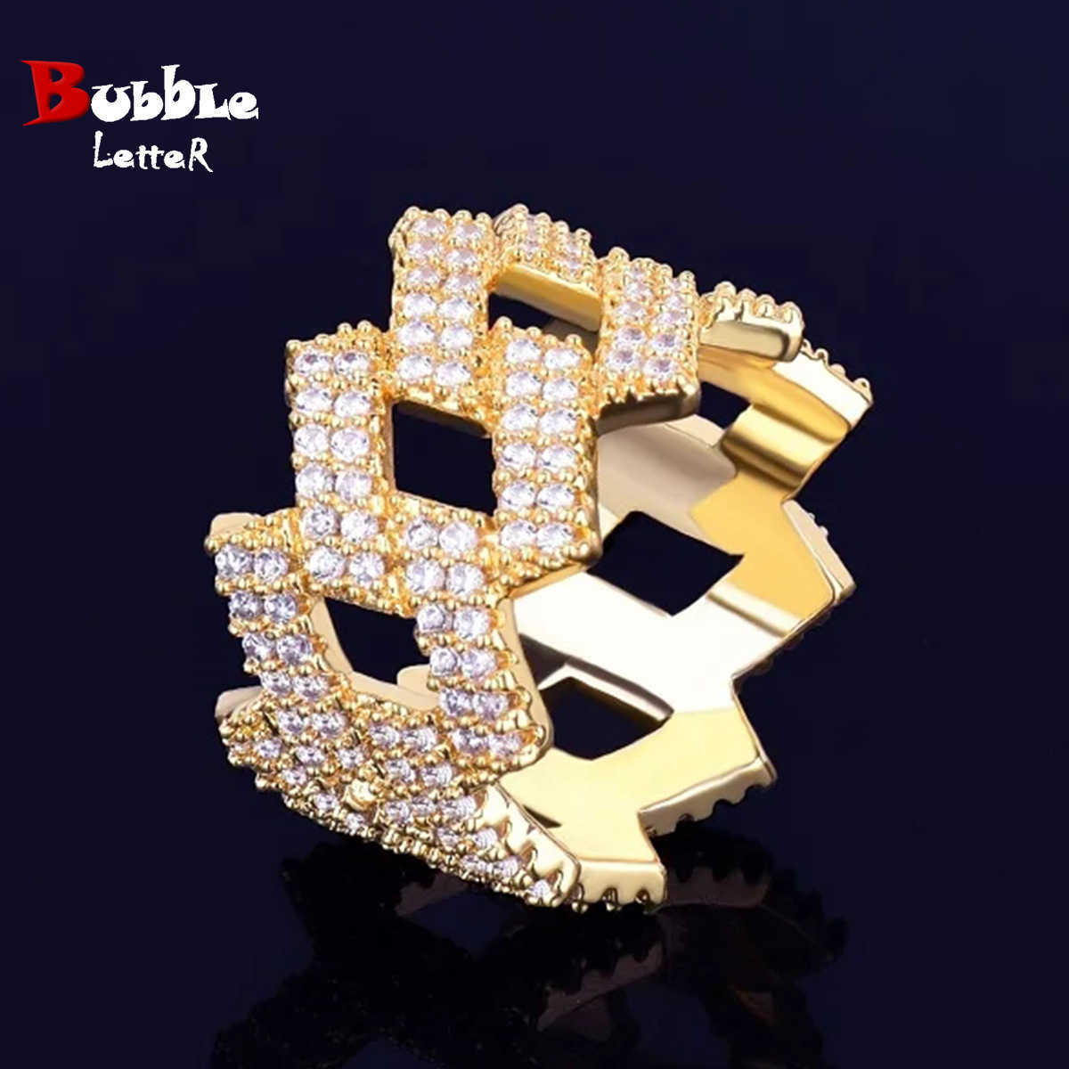 Couple Rings Hip hop diamond shaped Cuban ring with real gold electroplating fashionable and personalized trendy solid mens ring H25303