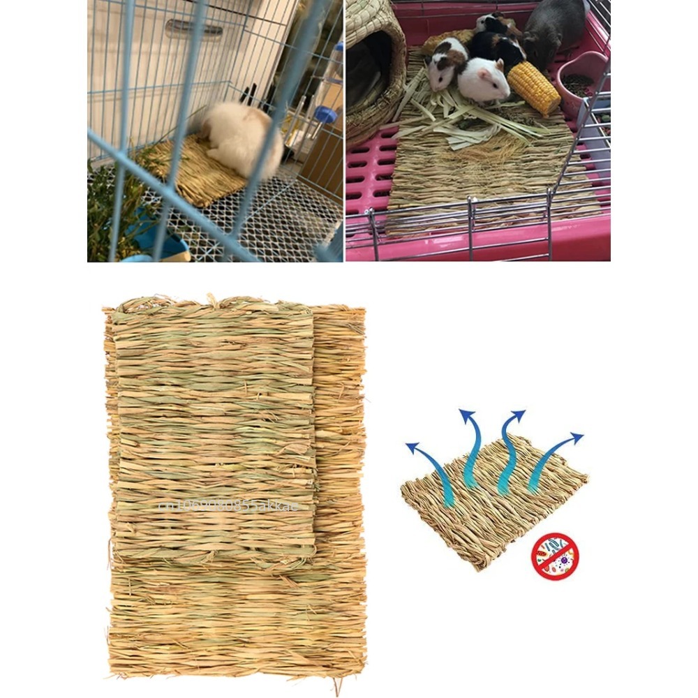 S/L Rabbits Grass Mat Small Animal Woven Hay Mat Natural Straw Bedding Resting Cage Mat for Bunny Guinea Pig Chinchilla Hamster