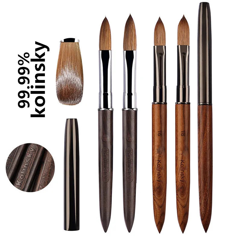 Kolinsky Sable Acrylic Nail Art Brush Nail Extension UV Nail Gel Carving Pen Brush Flat Round Red Wood Acrylic Brush 250304