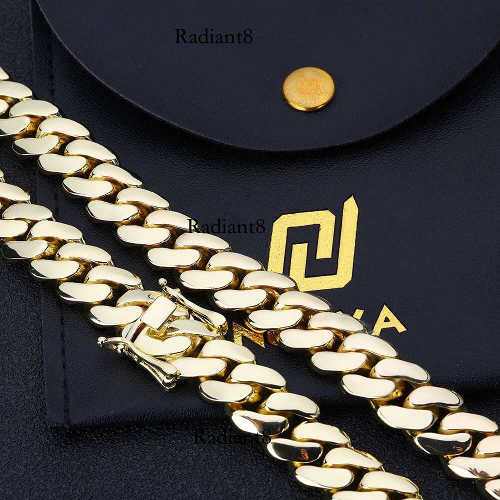12MM Brass Choker 14K Solid Gold Plated Miami Cuban k Chain Necklace Men Women Hip Hop Monaco Jewelry with Deep Carving 14k