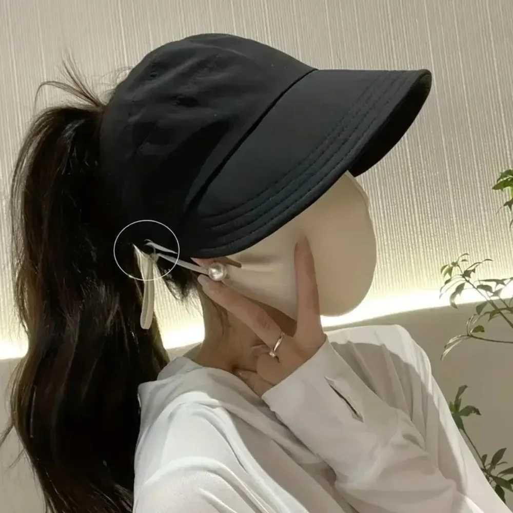 Summer Wide Brim Sunhat Women Foldable Adjustable Outdoor Beach Bucket Hat UV Protection Visors Fisherman Ponytail CsXJ250304