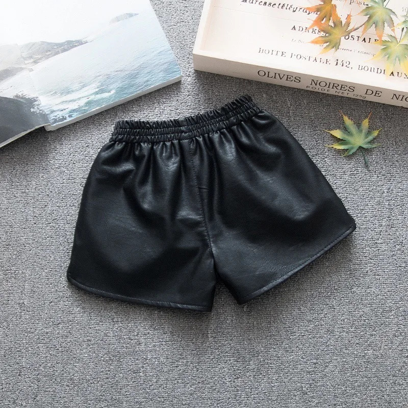 100-160cm Spring and Autumn Girls Fashion Pu Leather Shorts Baby and Childrens Clothing 250304