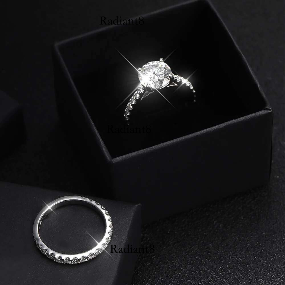 D VVS1 All Moissanite Row Rings Set For Women S Sterg Sier Plated White Gold Dia Ring Wedding Bands Fine Jewelry