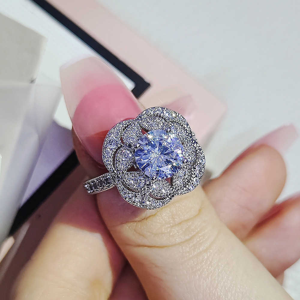 Couple Rings Fashion China-Chic Ethnic Style Jewelry Floral Zircon Ring Fine Flower Round Diamond Womens Ring r7517 H25303