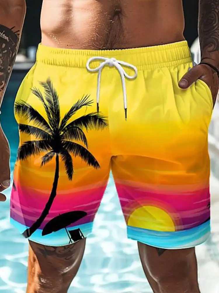 2024 Summer 3D Prints Hawaiian Vacation Style Printing Shorts Mens Casual Board Shorts Swim Trunks Drawstring Breathable ShortT250304