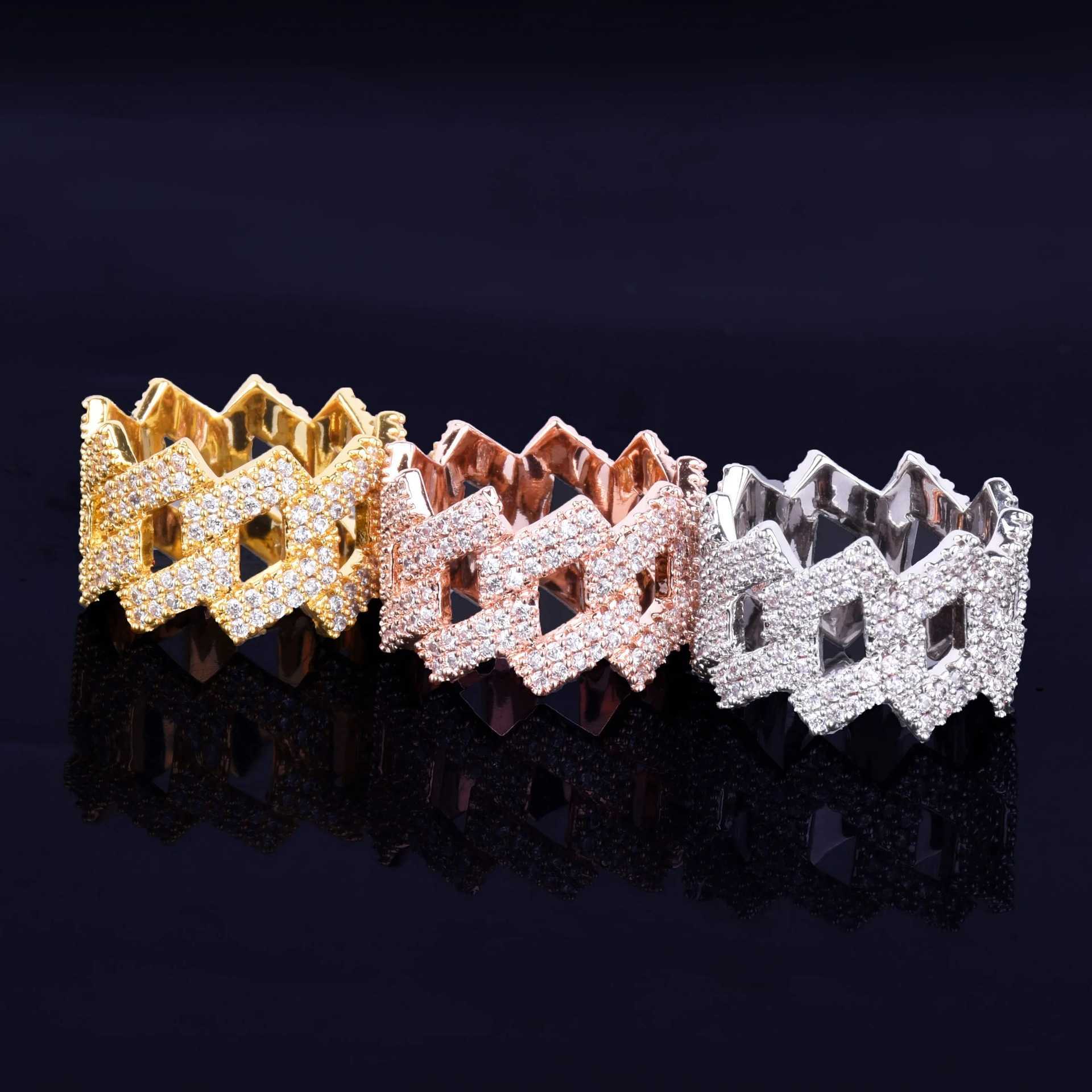 Couple Rings Hip hop diamond shaped Cuban ring with real gold electroplating fashionable and personalized trendy solid mens ring H25303