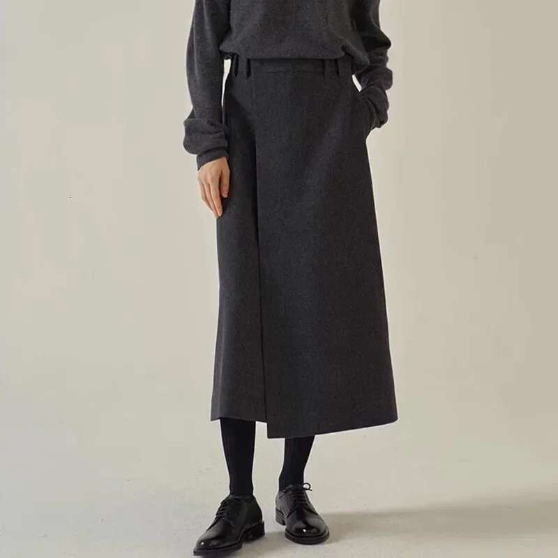 Women New Autumn And Winter Niche Mid-Length High-Waisted 100% Wool A-E Midi Skirt