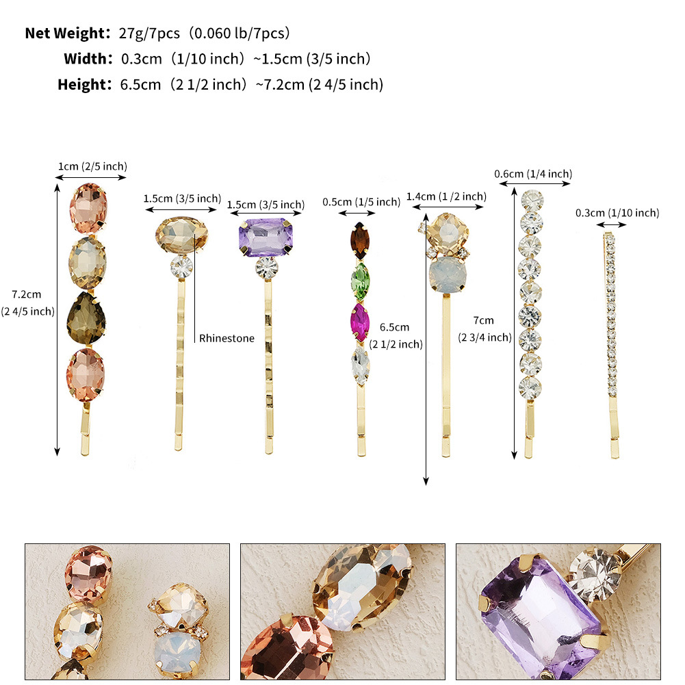 3pcs 7pcs/lot Sweet Hairpins For Women Cubic Zirconia Rhinestone Gems Side Clip Word Folder Barrettes Fine Jewelry Elegant Bridal Wedding Accessories