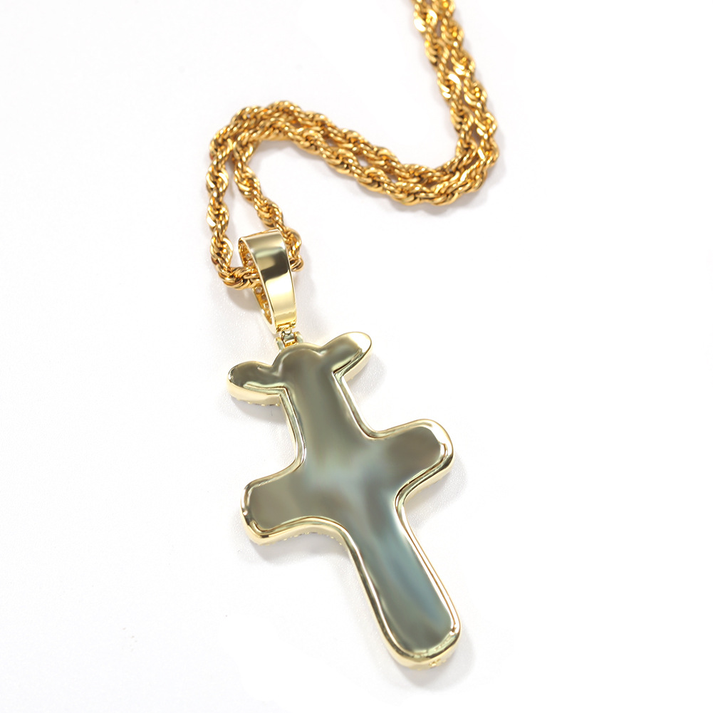 Classic Hip Hop Cactus Jack Cross Pendant Necklace 5A Zircon Gold Plated Boy Men Religious Jewelry