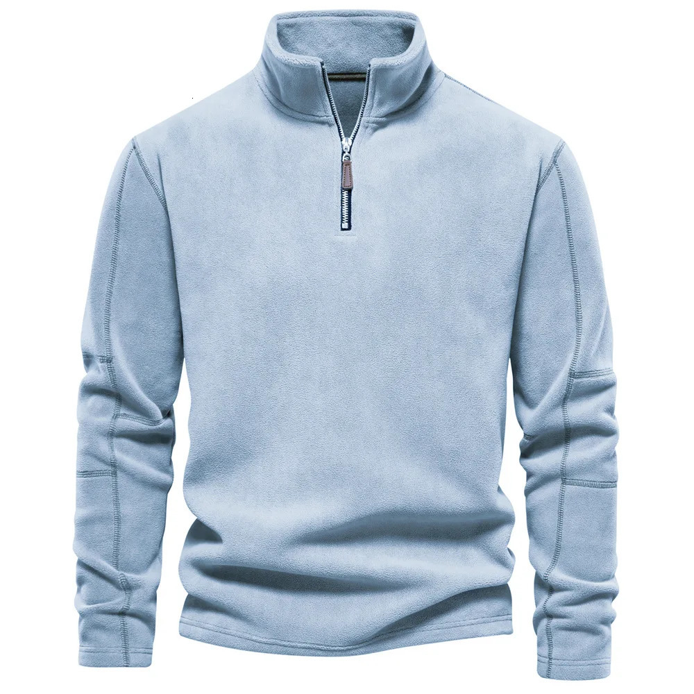 Autumn and Winter Men Sweater Lamb Wool Half High Neck Zipper Solid Color Warm Mens Pullover Casual Daily Sweatshirt 250304