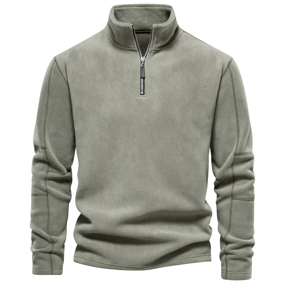Autumn and Winter Men Sweater Lamb Wool Half High Neck Zipper Solid Color Warm Mens Pullover Casual Daily Sweatshirt 250304