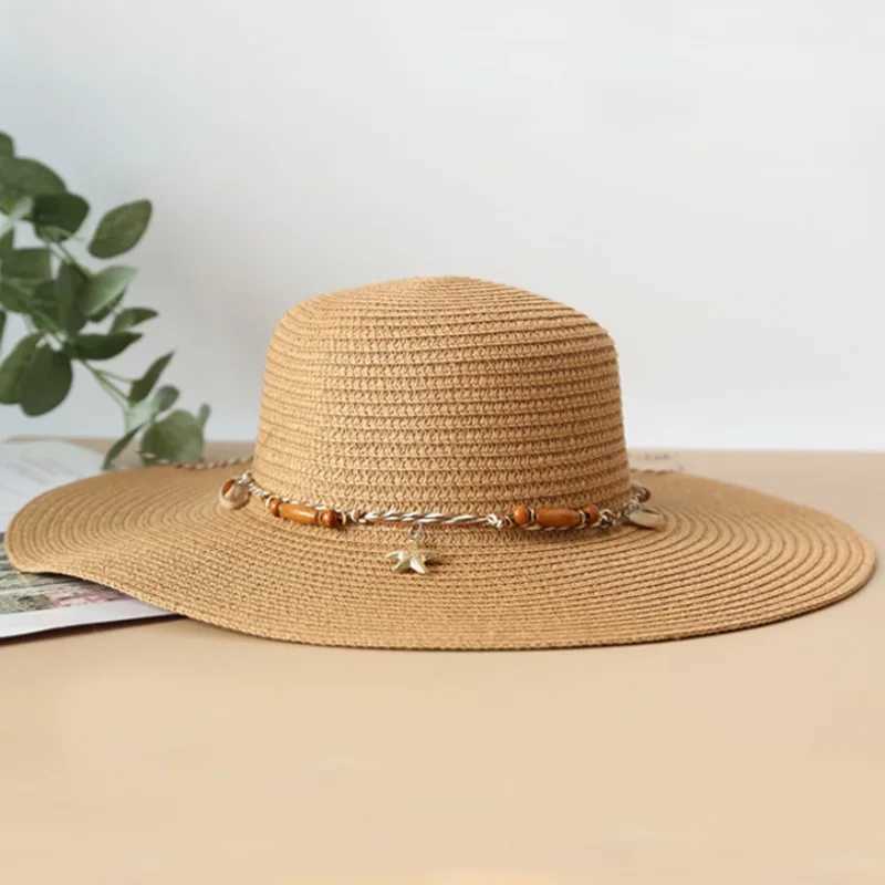 Summer Shell Str Hat Beach Korean Seaside Large Brim Outdoor Sun Protection Sun Hat Bohemia Vacation Foldable Str HatXJ250304