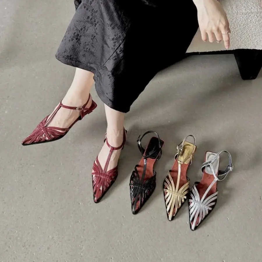Bailamos Summer H Wen Sandal Fi New Brand Gold Narrow Band Ladies Slingback Shoes Ankle Srtrap Dress Slides Mujer Z250304