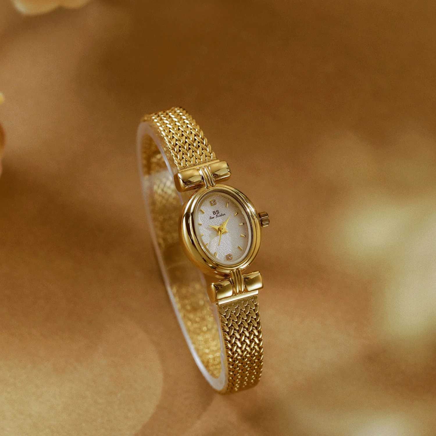 BS Original Brand For Woman Oval Gold Mesh Str Vintage Women Ladies Quartz Ice Luxury Birtay Gifts WomenXJ250304