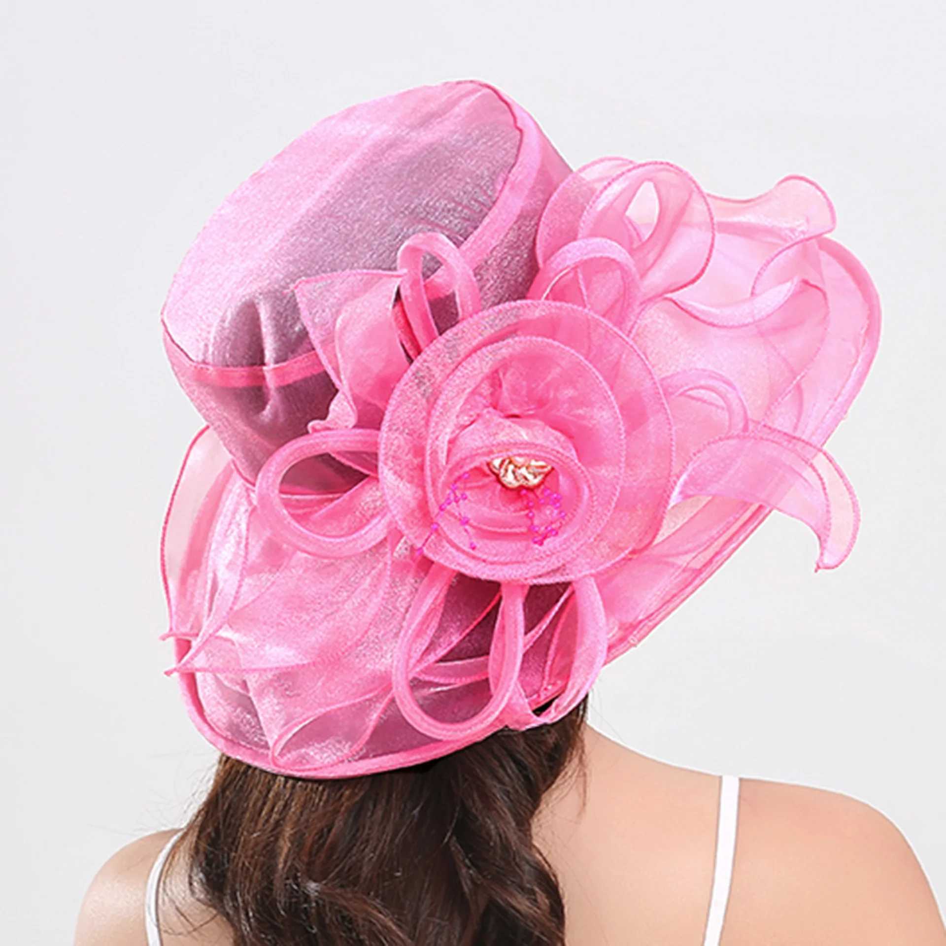 1Pc Spring And Summer Gauze Hat Top Hat Female Flower Organza Net Hat Sun Hat Beach Hat European And American Sun HatXJ250304