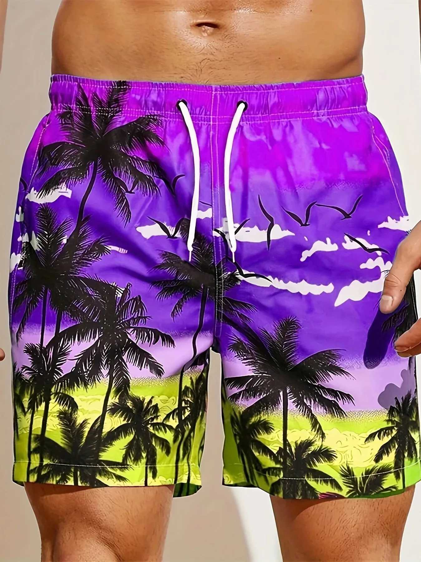 Summer Mens Loose Beach Shorts Drawstring Quick Dry Coconut Tree Shorts For Men 3D Print Casual Sport Shorts for maleT250304
