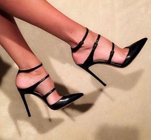Instagram Fashion Show Stiletto High Heels Black Minimalist Women's Single Sandals Shoes