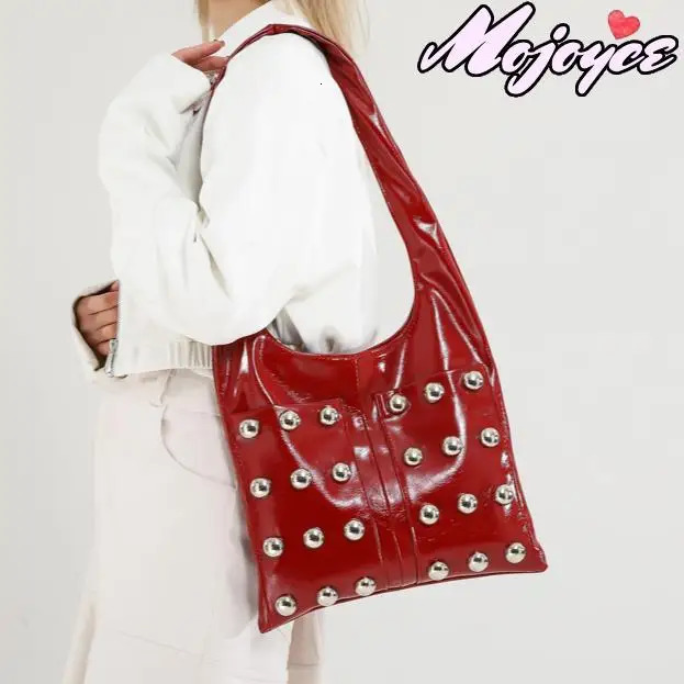 Fashion Rivet Shoulder Bag for Women Y2K PU Leather Tote Handbag Large Capacity Studded Motorcycle Bags Ladies Underarm Bag 250228