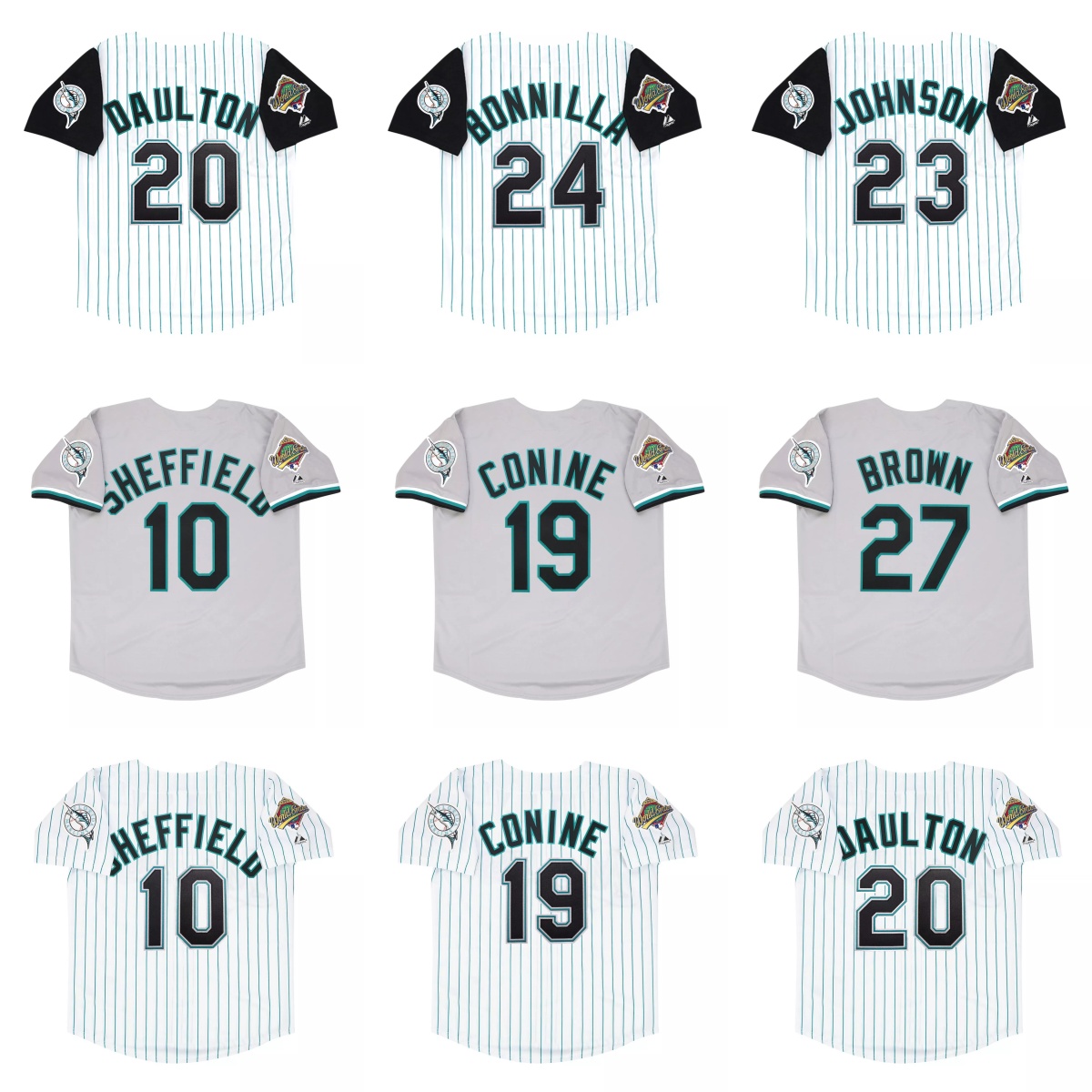Retro 1997 Florida Marlins Baseball Jersey Home Road World Series Luis Castillo Gary Sheffield Jeff Conine Darren Daulton Charles Johnson Bobby Bonilla Kevin
