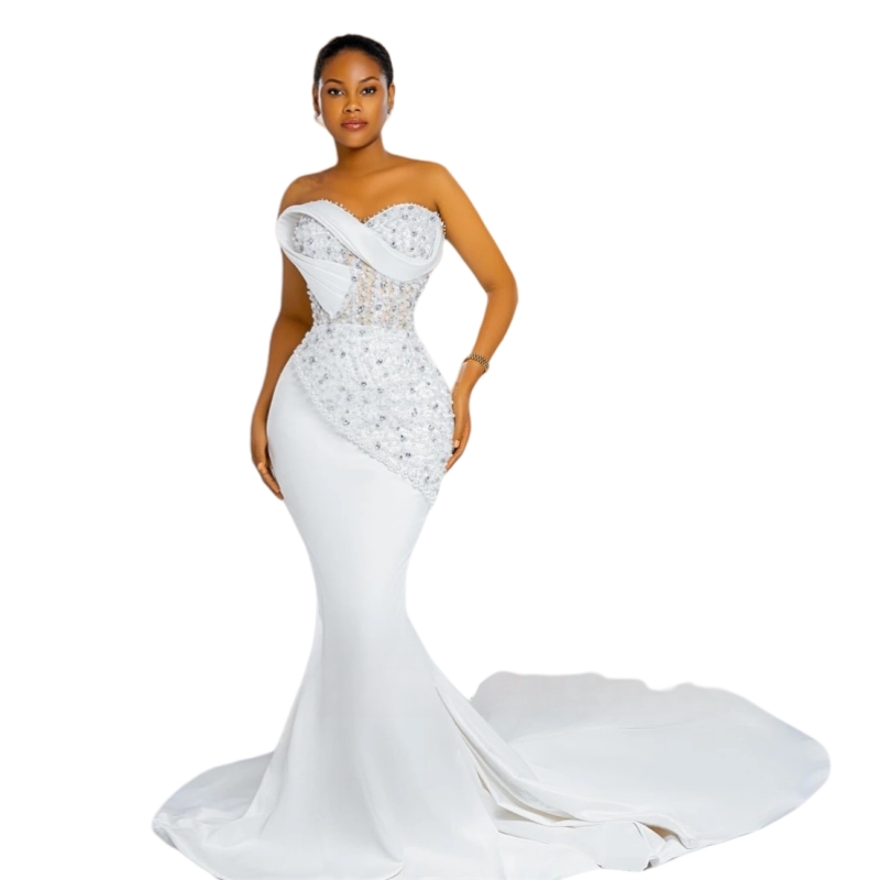Luxurious Mermaid Wedding Dresses Crystals And Pearls Beaded Sweetheart Neckline Sleeveless Long Satin Bridal Gown Elegant African Reception Dress Ves