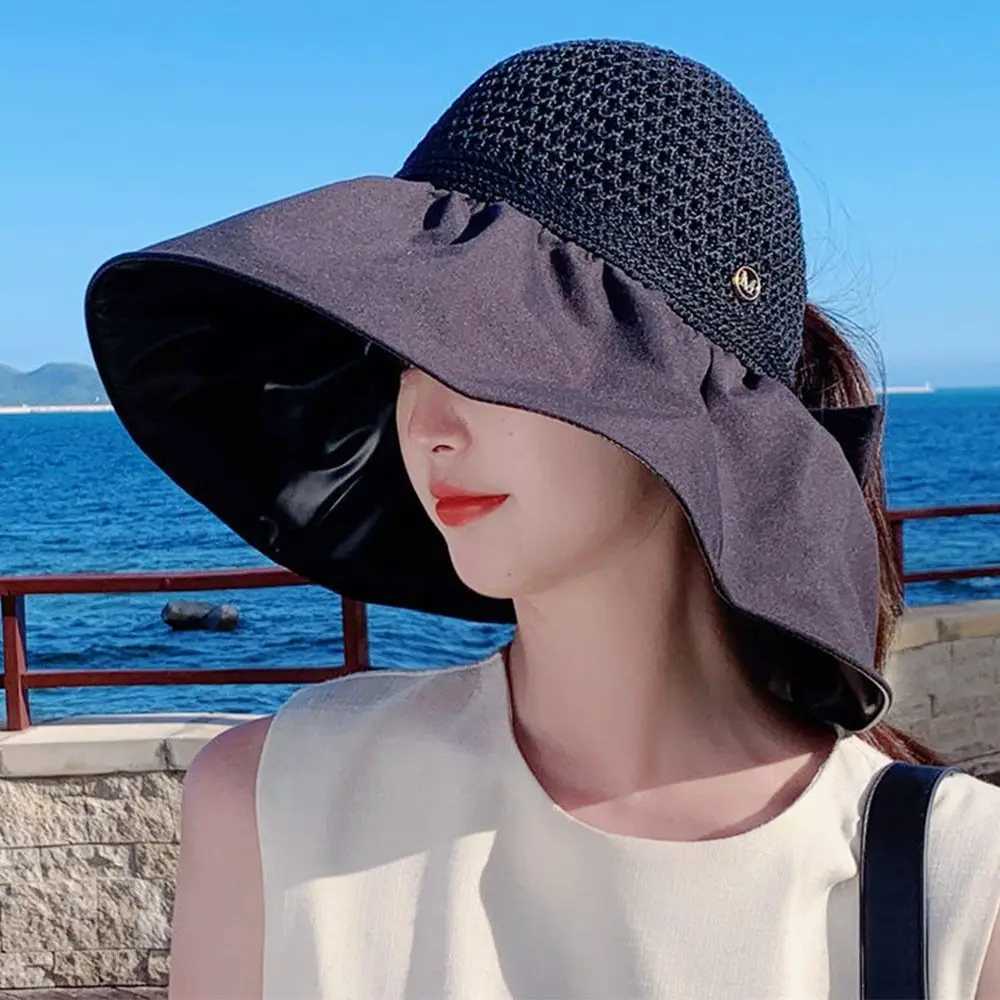 Summer Women Bucket Hat UV Protection Sun Hats Soft Foldable Wide Brim Outdoor Beach Hat Panama C Sunshade HatXJ250304