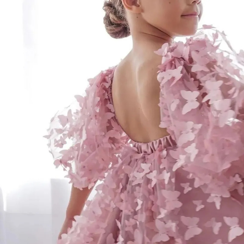 Fashion Baby Girl Princess Butterfly Tutu Dress Puff Sleeve Child Tulle Pageant Party Birthday Clothes 112Y 250303