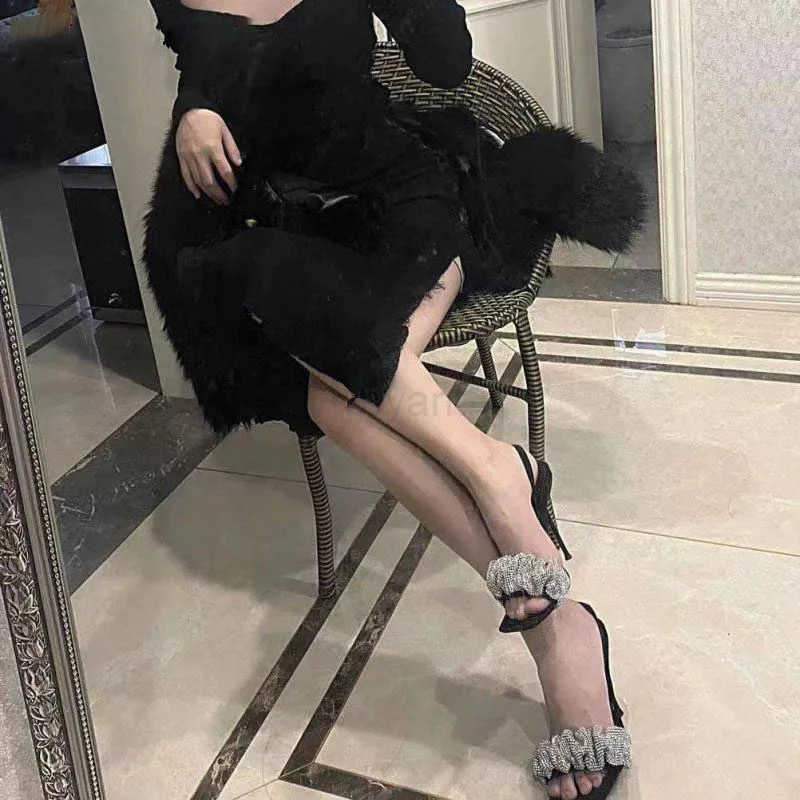 Ladies Open Toe Sandals Elegant High H Stiletto Party Shoes Quality 2021 Square Rhine Stilettos New Z250304