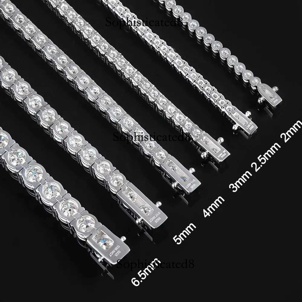 KNOBSPIN 2mm Moissanite Tennis Sterg Sier Plated White Gold Bracelet for Women Man Sparkg Party Jewelry